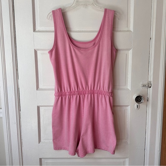 Jane and Delancey Romper Pink Cotton Cinched Waist Sleeveless Casual Pockets - Picture 9 of 17